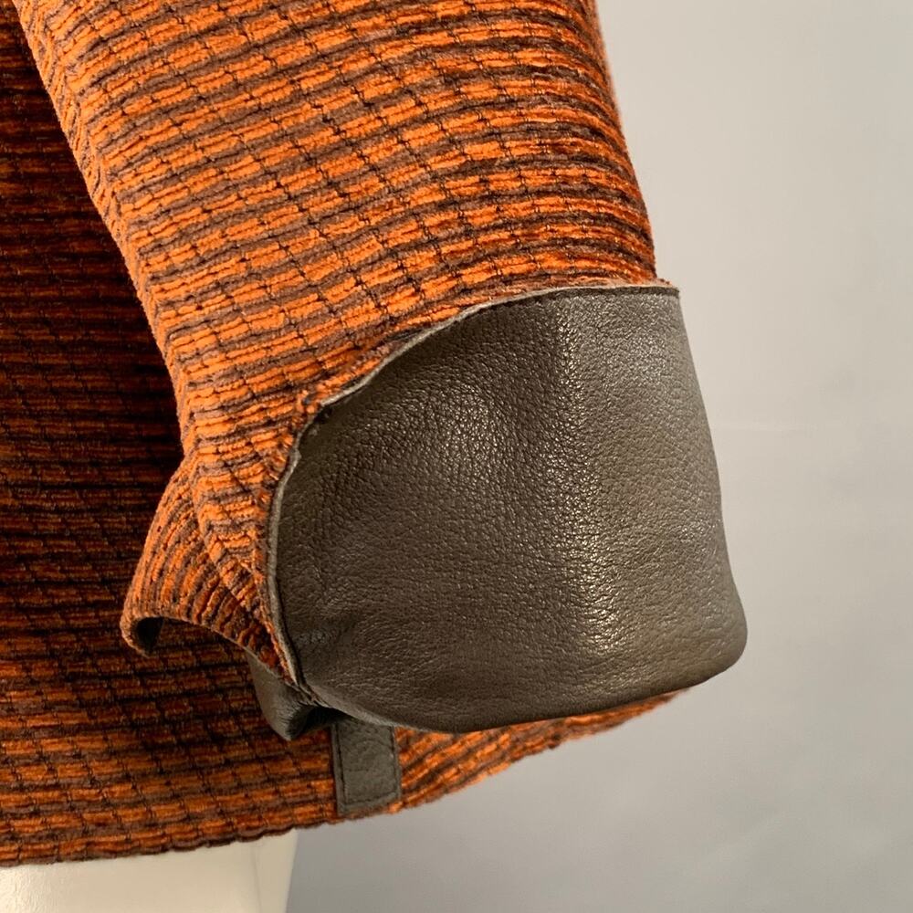 AKRIS Size 8 Orange Brown Polyester Cotton Velvet Leather Cuffs Jacket Blazer - Picture 4 of 11